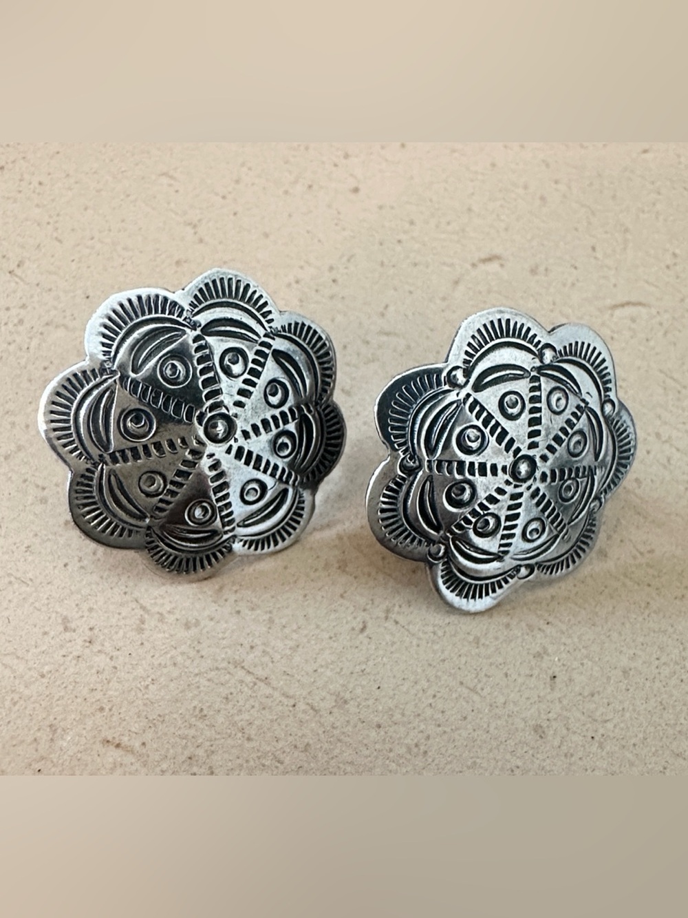 Vintage Sterling Silver Concho Screw Back Earrings